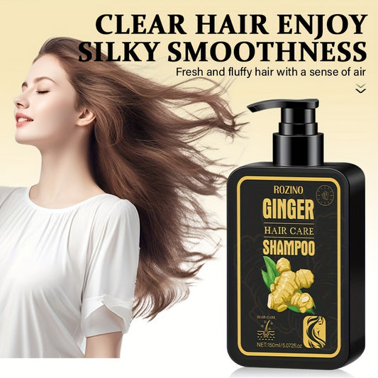 A 150ml ginger shampoo infused with hair care ingredients has a potent scent to moisturize, hydrate, and cleanse hair, leaving it soft and nourished.