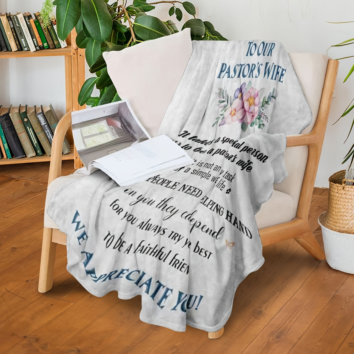 Pastor's Wife Appreciation Gift: Soft Flannel Fleece Blanket - Christian Religious Clergy Spouse Birthday Present - Stain Resistant All-Season Knit Polyester - Digital Print - Size: 127.0cm x 152.4cm.