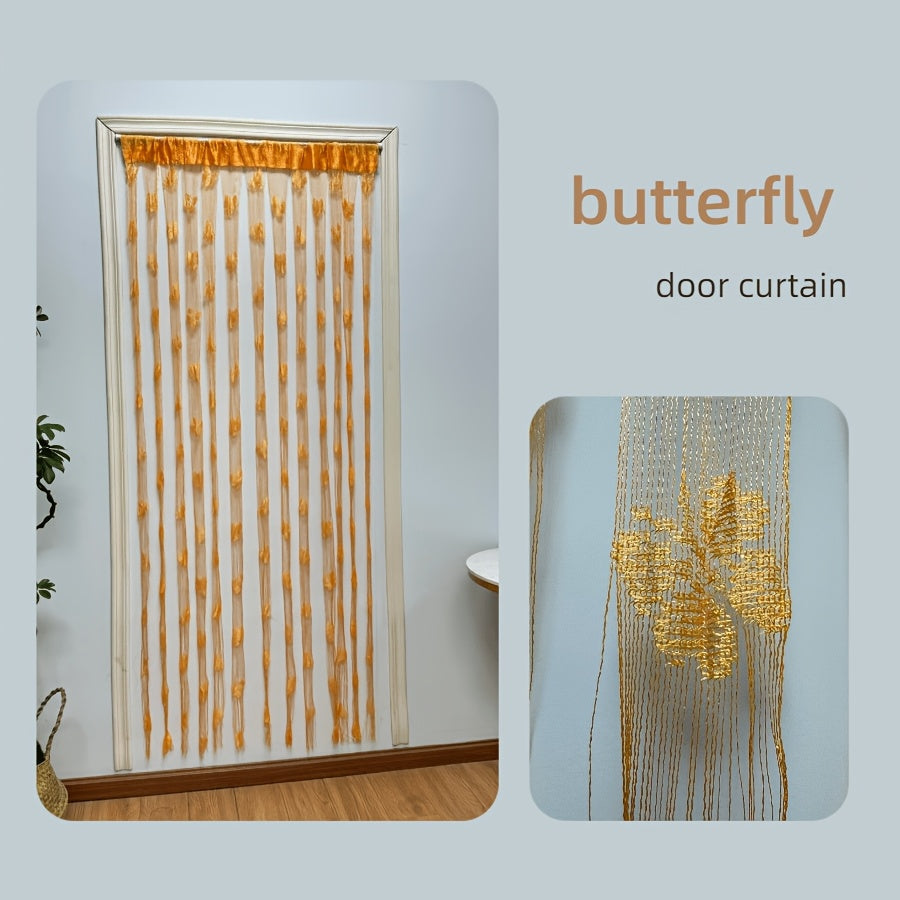 Stunning Sheer Curtain featuring a Vibrant Orange-Yellow Butterfly & Floral Pattern - Made from Durable Lightweight Polyester, with a Convenient Rod Pocket Design perfect for Living Rooms, Weddings, and Hotels - Simple to Clean, Ideal for All Seasons, a