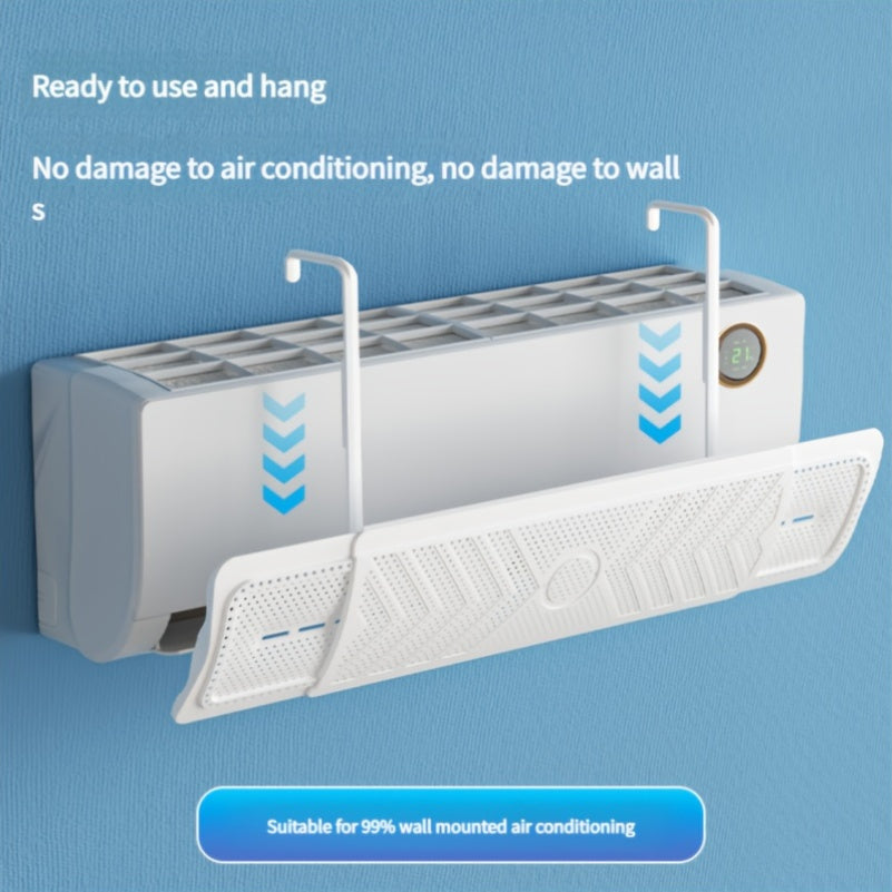 Wind deflector for air conditioners in hook style, made of easy-to-install plastic windscreen, designed to prevent direct airflow, promotes efficient windproofing without requiring electricity, provides comfortable airflow guidance.