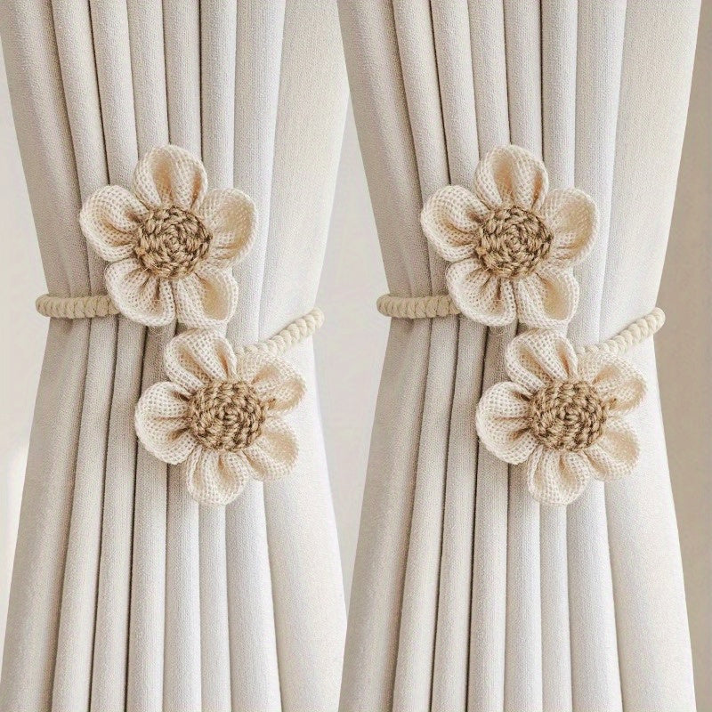 Modern and simple curtain tiebacks made of hemp rope. Set includes 2 pieces for use in bedroom, living room, or any home decor. Easy to install with punch-free clips. Ideal for binding curtains and adding a stylish touch to your space.