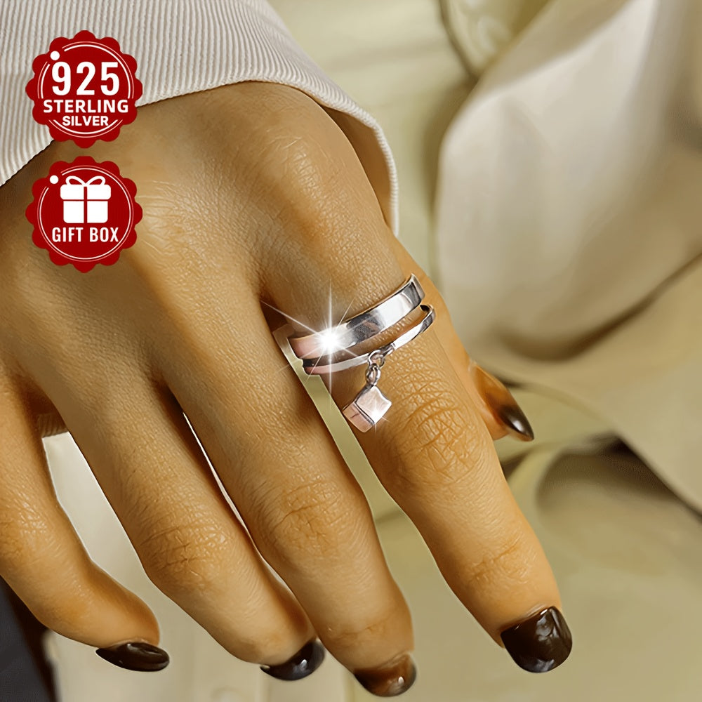 Sleek 1PC S925 Sterling Silver Double-layer Cube Couple Ring with a Creative Design, ideal for Trendy Hip-hop and Punk Styles, perfect for Men and Women to wear on their Index Finger at Parties or Gatherings (Weighs approximately 3.7 Grams)