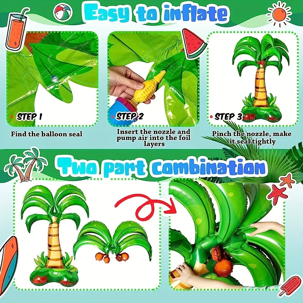 Large 3D inflatable palm tree balloon ideal for birthday, wedding, Hawaiian luau, or summer themed parties.