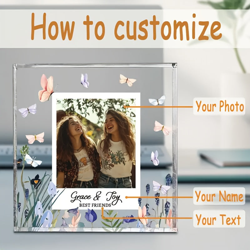 Customize your memories with a 1pc Acrylic Photo Block Frame measuring 10.01cm. This personalized Best Friends Picture Frame is a unique Friendship Keepsake, perfect for Soul Sisters, Cousins, and Aunts. It makes an ideal gift for New Year or Christmas.