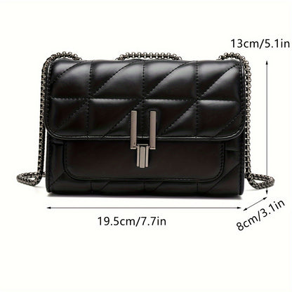 Stylish black quilted crossbody bag with adjustable strap, waterproof faux leather and embroidered detail. Perfect for women's fashion with a classic look and matching chain.