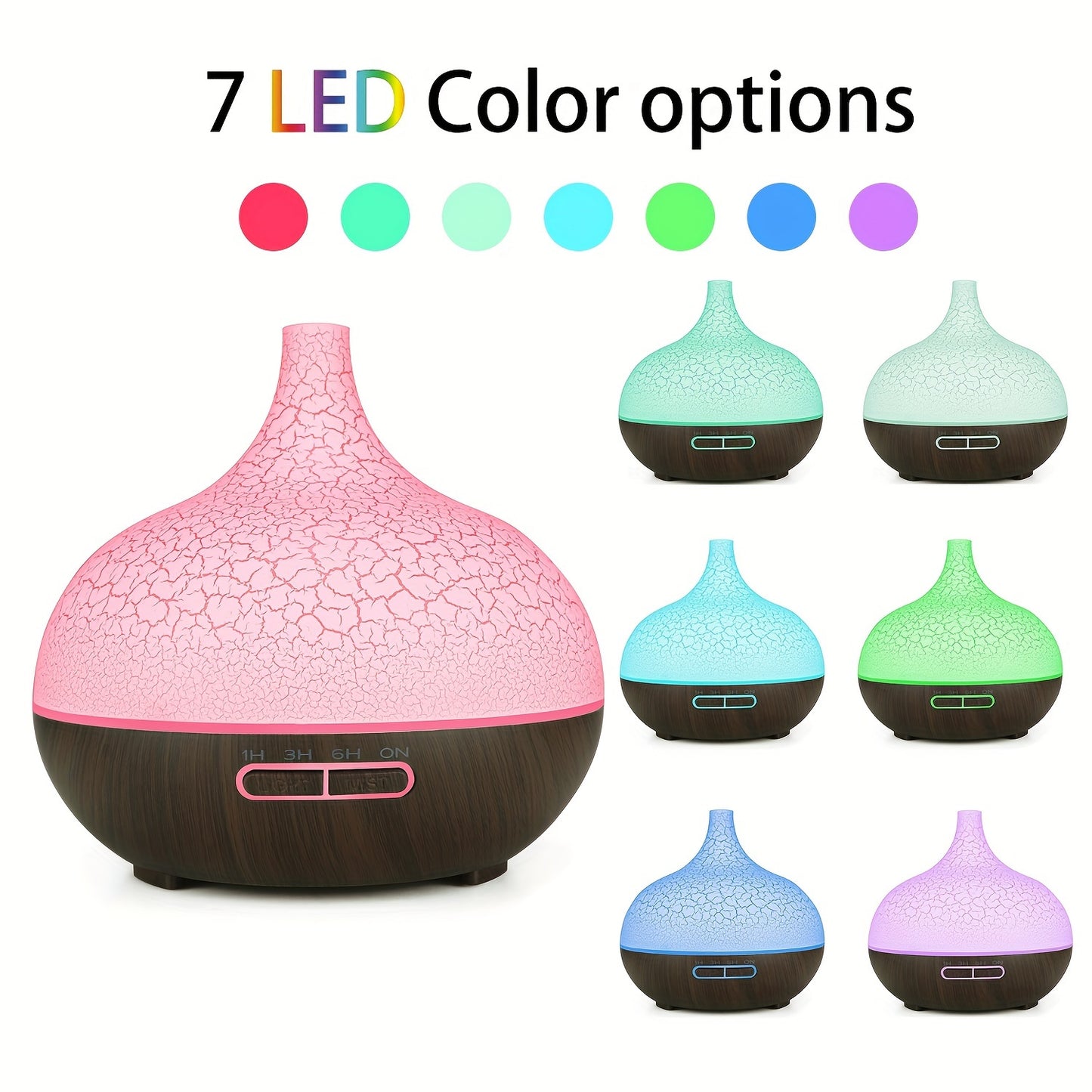 550ml Ultrasonic Aroma Diffuser with 7 LED Colors, USB Powered for Home or Office - Timer Function Oil Dispenser