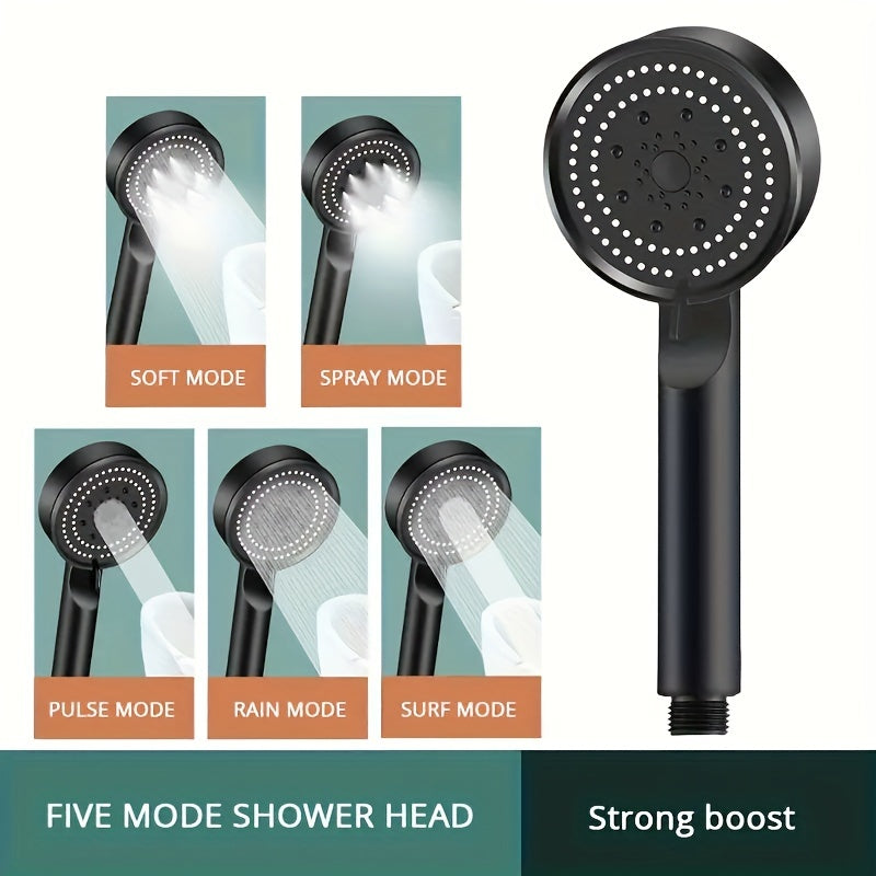 Water-saving hand shower with 5 modes, adjustable spray, wall-mounted, round plastic accessory - perfect for Christmas/Halloween gifting.