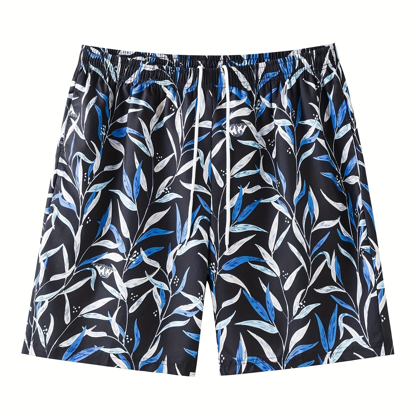 Tropical trees print board shorts for big and tall men, perfect for summer and outdoor sports.