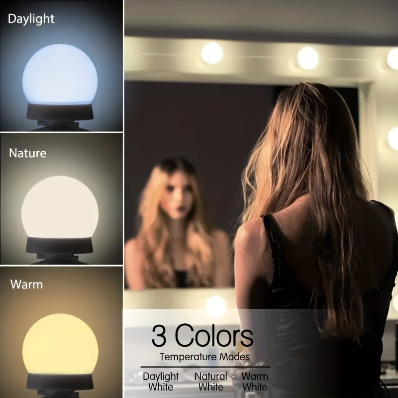 Brighten your beauty routine with 10 LED makeup mirror bulbs with USB wall lamp and dimmable rotating storage wire.