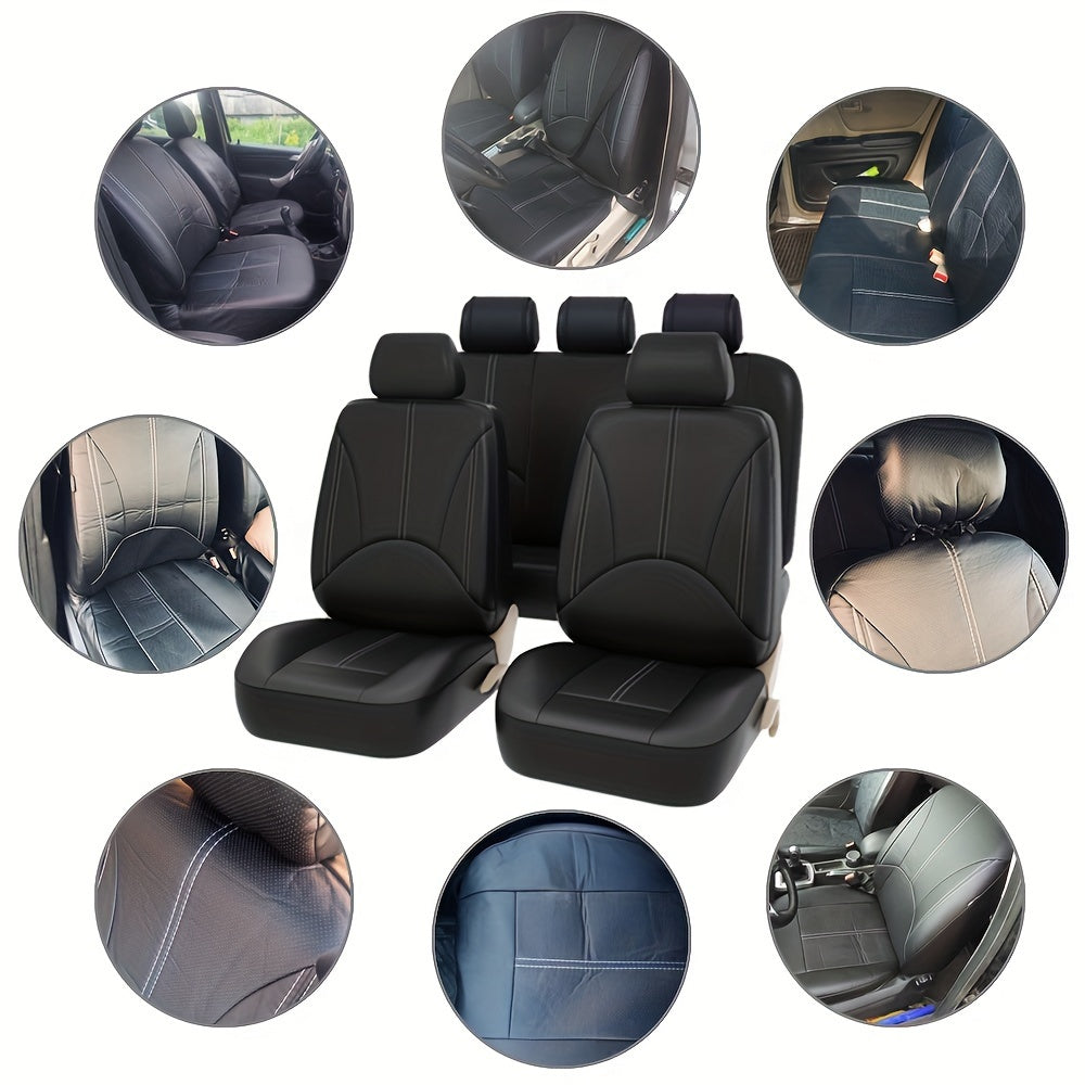 Luxury PU leather seat cover set with full coverage cushion protectors. Waterproof and stain-resistant, easy to install. Fits most vehicles.