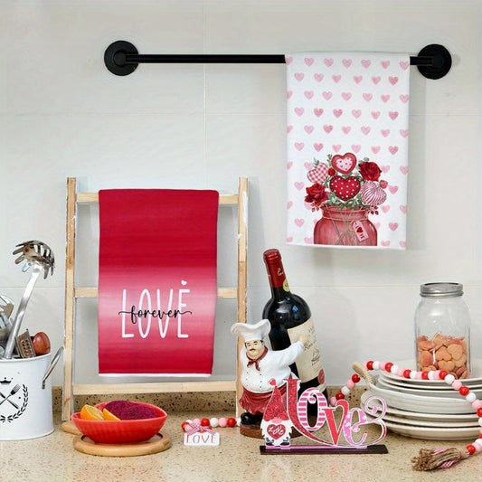 Enhance your kitchen decor with this set of 2 kitchen towels, each measuring 18 by 66.04 cm. These towels are perfect for celebrating Valentine's Day and Mother's Day, featuring a beautiful pink rose love vase design. Ideal for drying dishes and adding a