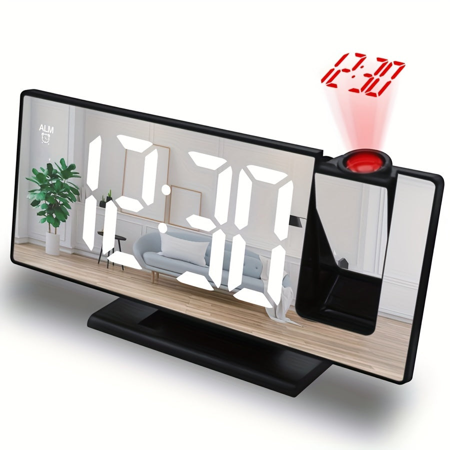 3D LED Mirror Clock with USB power, temperature display, auto brightness. Sleek black design for bedroom & living room. Includes battery & memory time function. ABS material. Living room