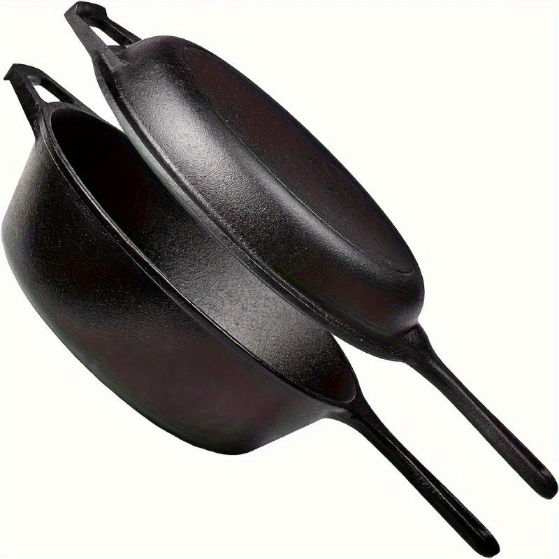 Set of 2 Pre-Seasoned Cast Iron Skillet and Dutch Oven, Non-Stick, Multi-Functional, Heavy-Duty with Dual Handles, Versatile Cookware Combo