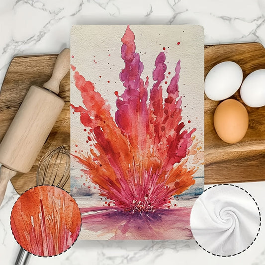 Two pieces of ultra soft kitchen towels featuring a vibrant Valentine's explosion design. These highly absorbent and machine washable dish hand towels measure 40.64x60.96 cm, making them perfect for holiday decor.