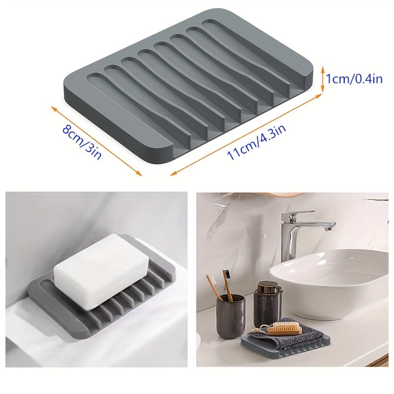 1 piece of a simple silicone soap tray with drainage feature.