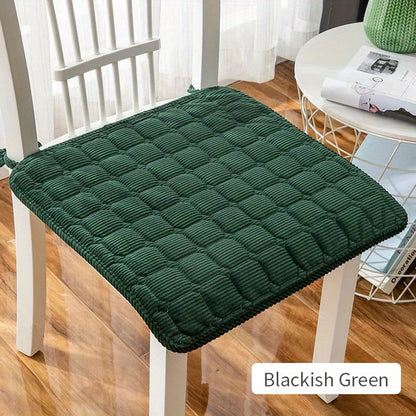 Corduroy chair cushion in classic checkered pattern with non-slip particles, ties for secure attachment. Ideal for home office or dining room decor, 44.98*44.98cm.