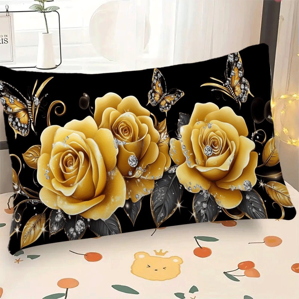 Floral Print Flannel Pillow Cover in Casual Style, Zippered, Machine Washable, Suitable for All Seasons, Ideal for Multi-Position Sleepers. Includes Decorative Cushion Case for Sofa, Bedroom, or Car. Measures 50.8x30.48 cm (Pillow Insert Not Included).