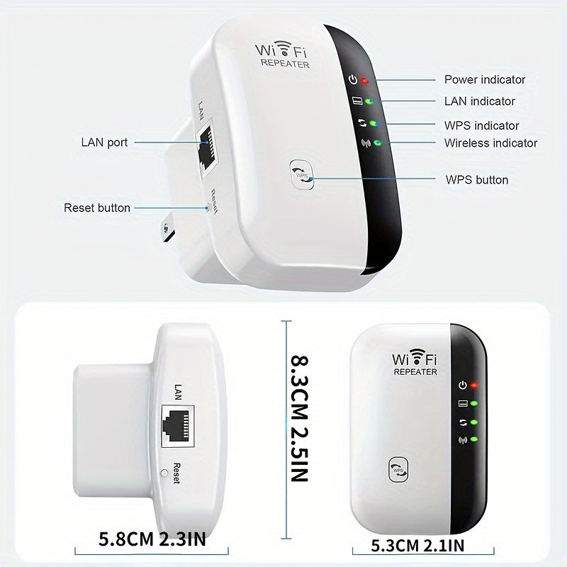 Ourlife N300 WiFi Extender extends internet range up to 2640sq.ft with Ethernet port, one-tap setup, Alexa compatibility, ideal for home and office, European plug.