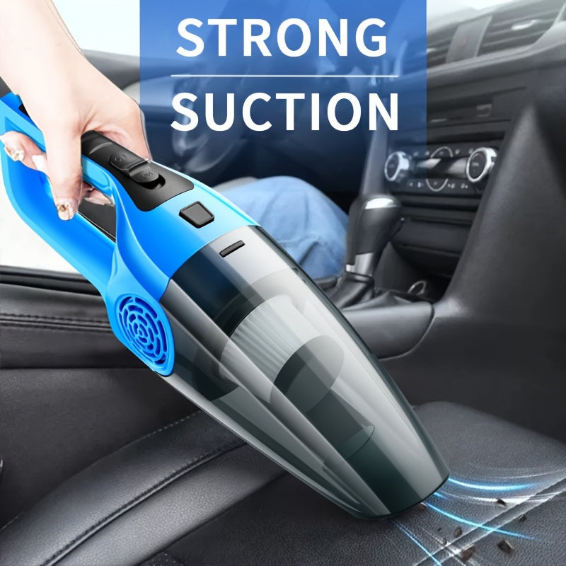 Powerful 12V car vacuum with strong suction for interior detailing, perfect for pet hair removal. Includes crevice tool kit, plugs into cigarette lighter with 3-5m cord. Great for cleaning