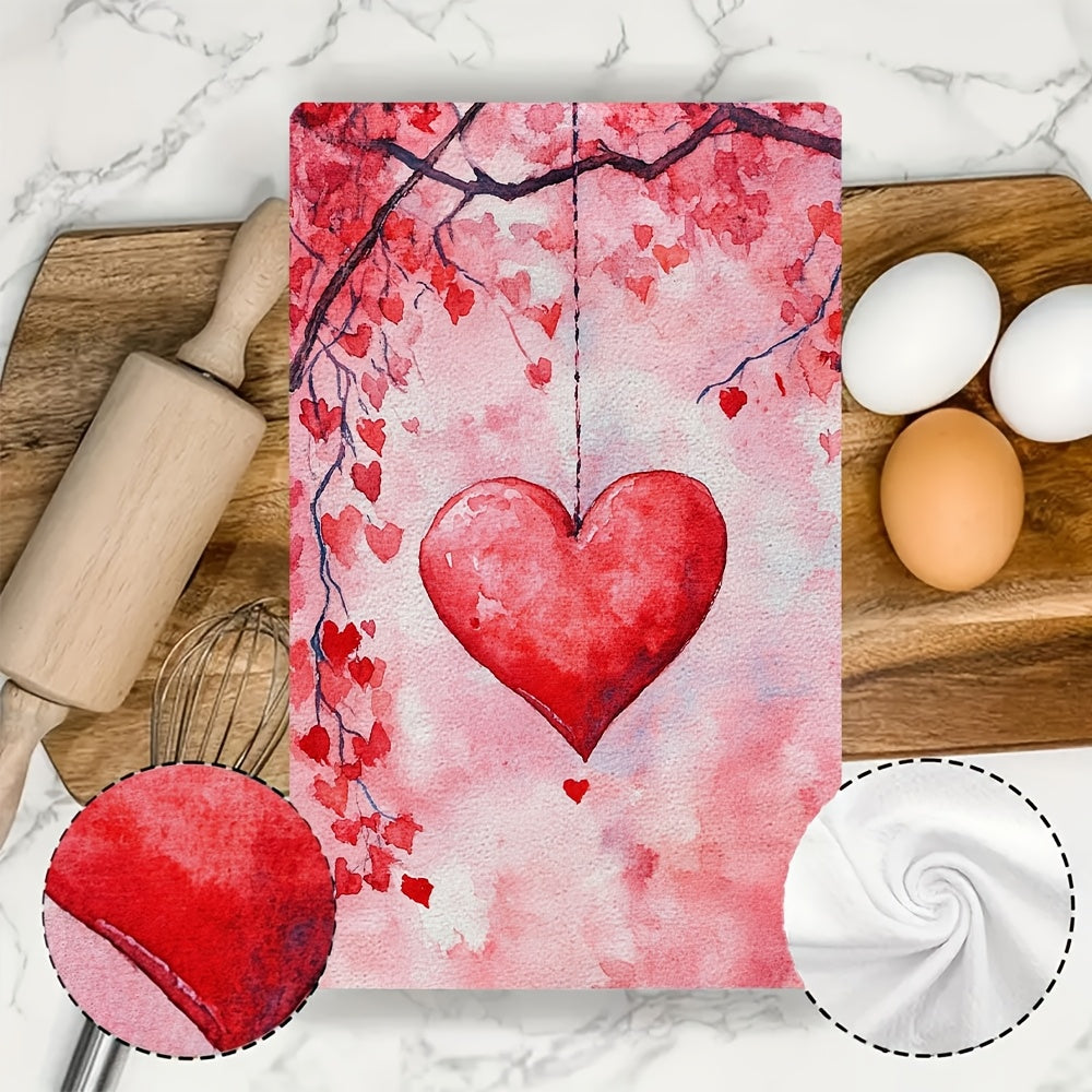 Set of 2 Ultra Soft Kitchen Towels featuring Valentine's Day Heart & Cherry Blossom Design. These towels are highly absorbent, machine washable, and measure 40.64x60.96 cm. Perfect for holiday decor and as dish hand towels.