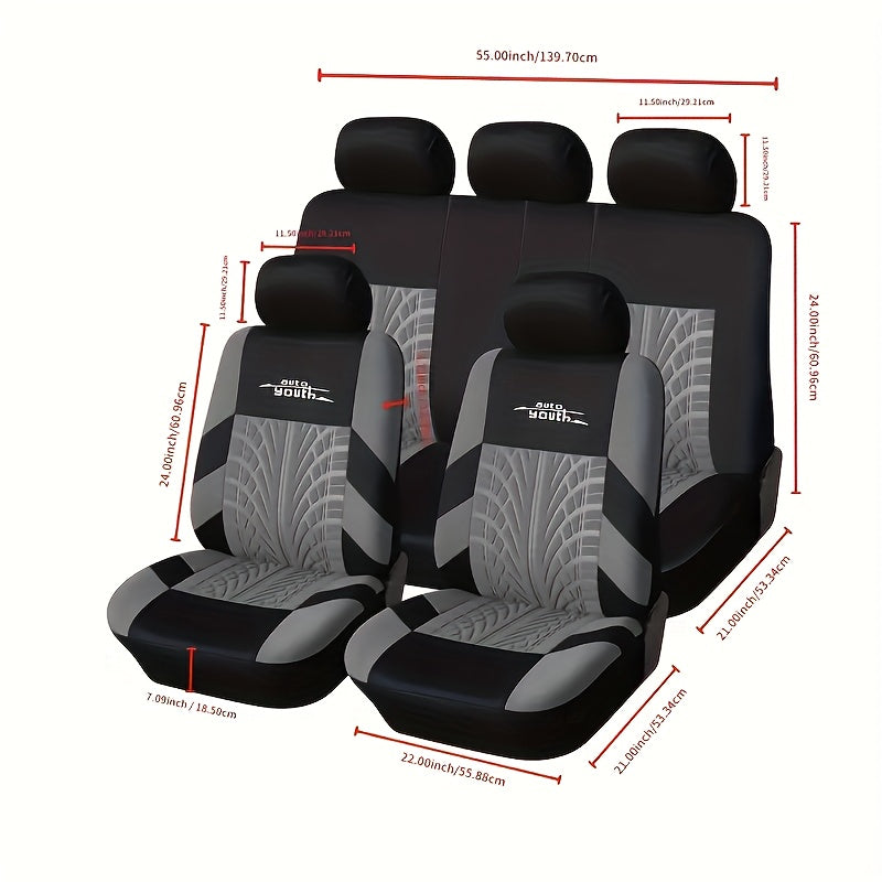 High-quality universal car seat covers for 5 seats, featuring stylish printed letter designs for young car enthusiasts. Fits most car seats.