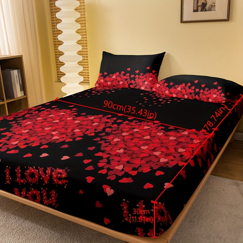 Soft and comfortable 1pc Brushed Fitted Sheet featuring a romantic love print. This mattress protector is perfect for adding a touch of romance to your bedroom or guest room. Designed with deep pockets for a secure fit, this fitted bed sheet is the