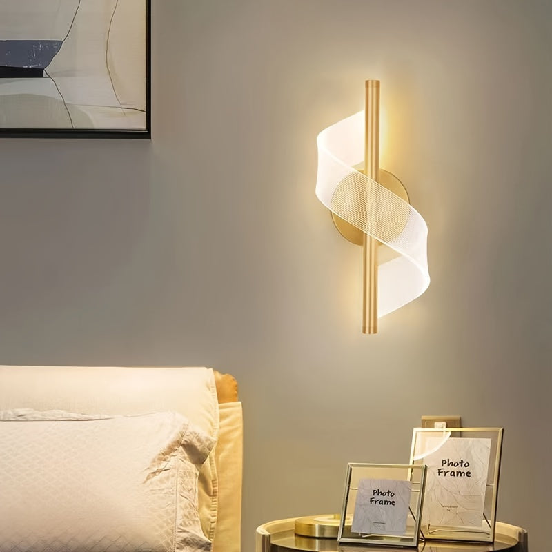 Contemporary S-Shaped LED Wall Sconce in Golden Metal & Acrylic Design - Ideal for Bedroom, Study, or Hallway - Warm Ambient Glow, Hardwired Installation, LED Lights for Bedroom.