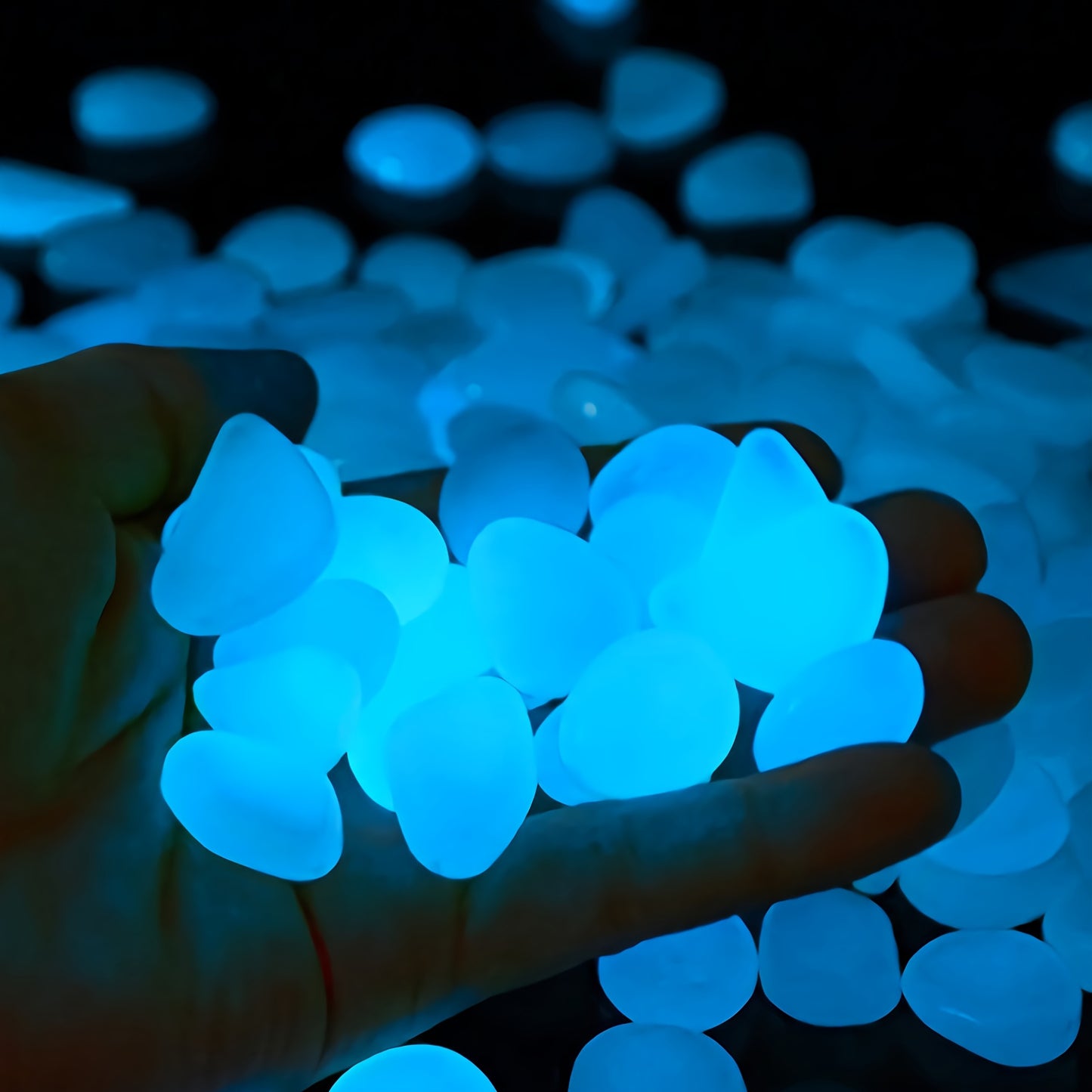 1000 Blue Glow-in-the-Dark Pebbles - Vibrant decor for gardens, fish tanks, pathways, and aquariums. Smooth texture.