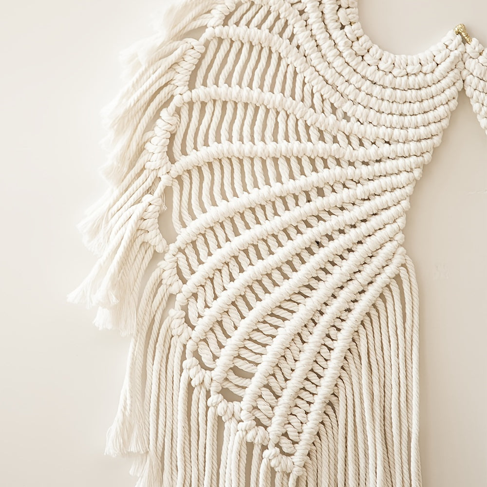 Handmade Macrame Wall Tapestry in Angel's Wing Design, featuring Long Tassels for a Bohemian and Cozy Cotton Home Decor. Perfect for Home, Office, Bedroom, Living Room, or Dorm Decoration.