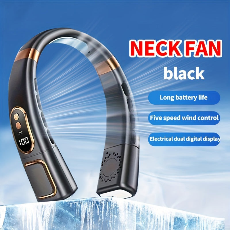 Portable Neck Fan with Digital Display, Adjustable Speeds, USB Rechargeable 1200mAh Battery - Perfect for Home, Travel, Outdoor Activities, School, Work, and Beach Trips