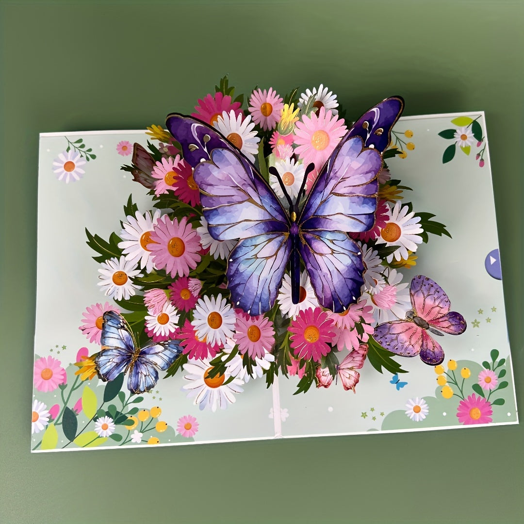 SwammCard 3D Pop-Up Greeting Card with Butterflies & Daisies - Ideal for various occasions - Unique & memorable celebration tool.