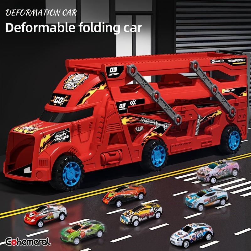 EOHEMERAL Firefighter Catapult Track Car with Transformable, Foldable design, includes 8 Bonus Mini Cars - Ideal Gift for Kids.