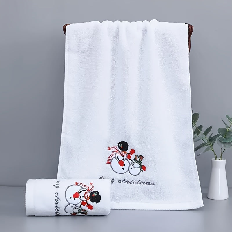 Christmas Towel with Santa Claus Embroidery: Red and Green Cotton Face Towel - Ideal for the Holidays