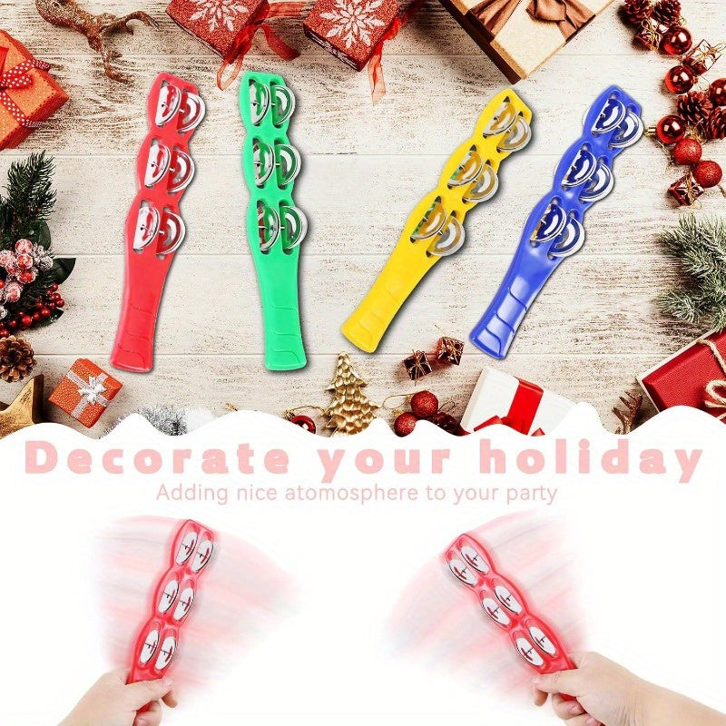 4 Colorful Plastic Jingle Bell Sticks with Metal Rattle Heads - Durable Latin Percussion & Tambourine Accessories