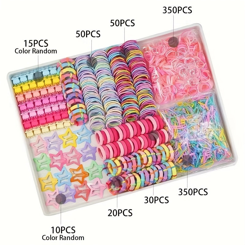 875-piece hair accessory set for girls, with princess-themed hairpins, clips, and ties, no gift box included.