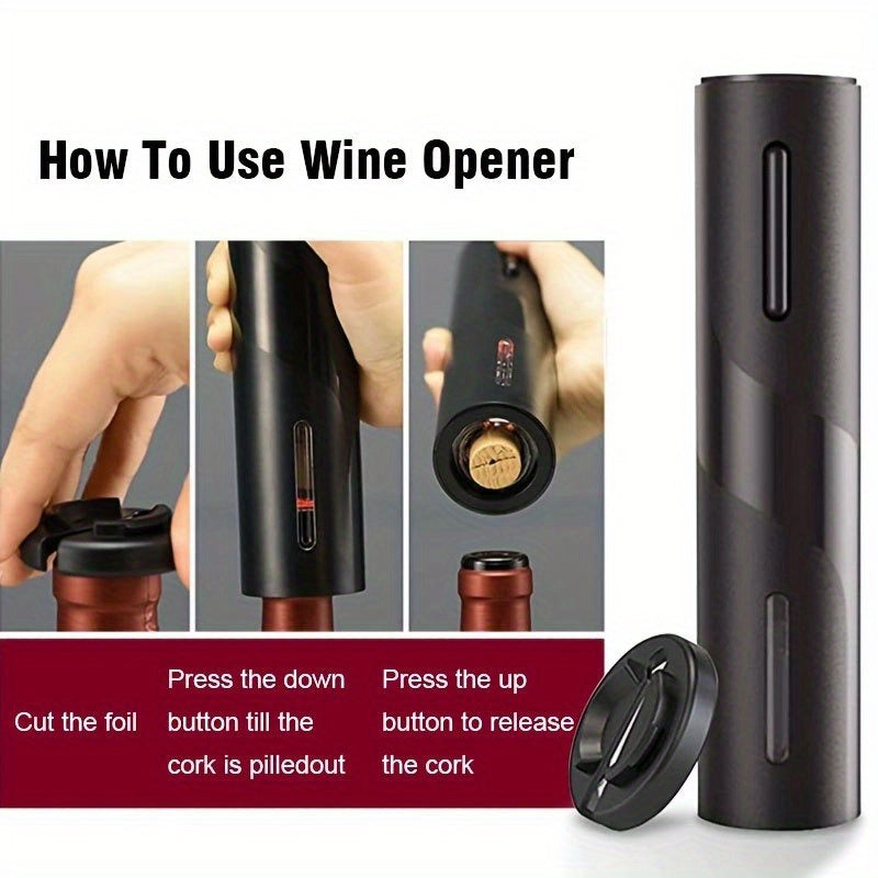 Enjoy the convenience of the BALASHOV Cordless Electric Wine Opener Set, complete with Vacuum Stopper & Foil Cutter. Perfect for effortlessly opening wine bottles, this battery-powered set is ideal for home bars, kitchens, and makes a great wedding gift.