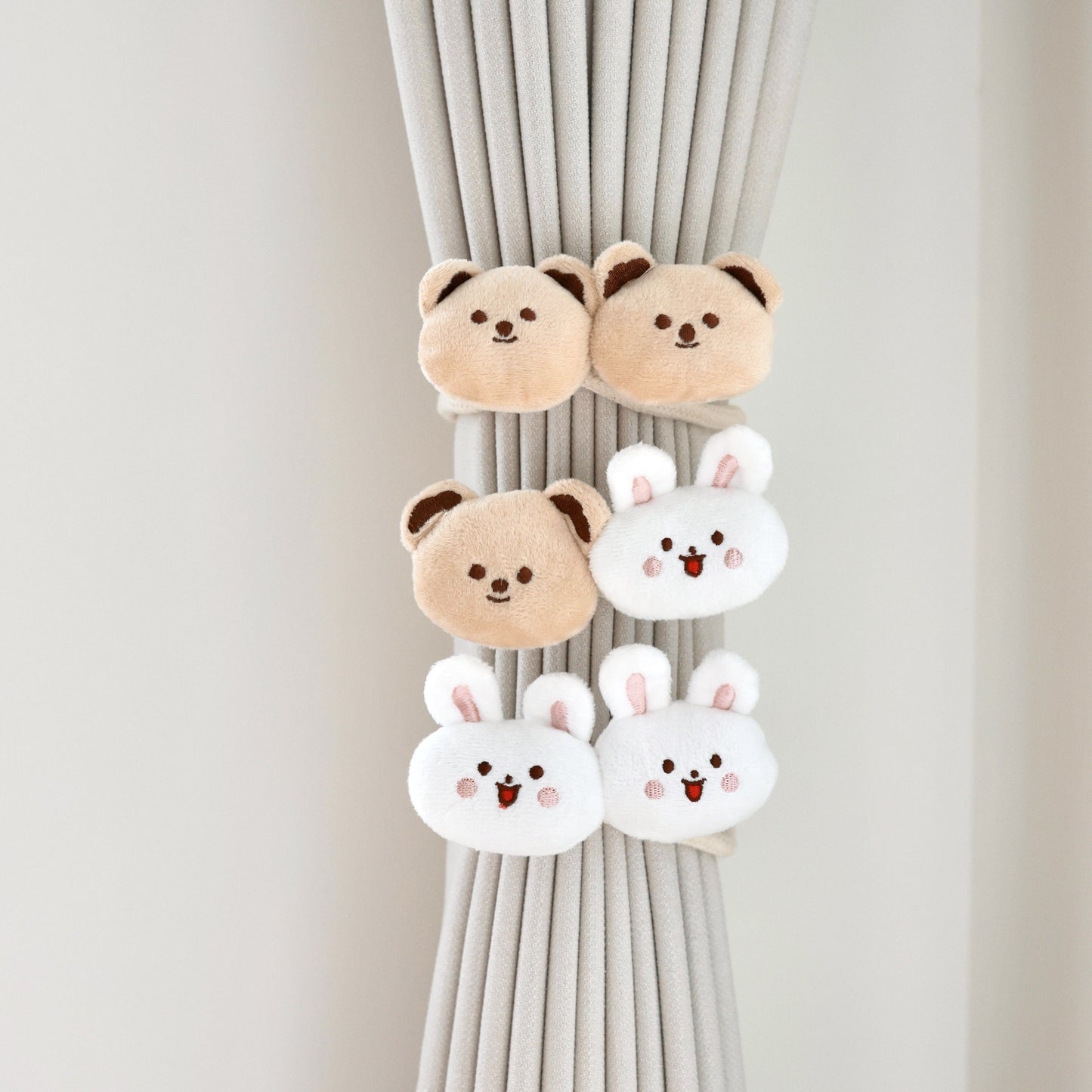 Adorable Korean Cartoon Curtain Tie featuring Little Bear and Rabbit, perfect for Children's Room Decoration. Decorate with this Creative Ribbon Buckle to add a touch of Cutness to your curtains!