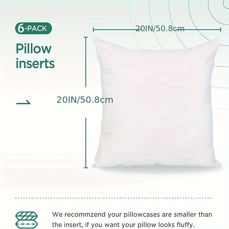 6 white 45.72 x 45.72 cm square pillow inserts, ideal for Christmas decor on couch, sofa, or bed.