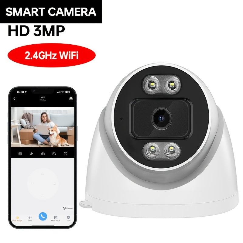 Introducing the ZHXINSD 1pc Dome Security Camera: HD video quality, WiFi connectivity, 2-way audio, AI human detection, color night vision, sound/light alarms, smartphone compatibility, USB powered, suitable for both indoor and outdoor surveillance.