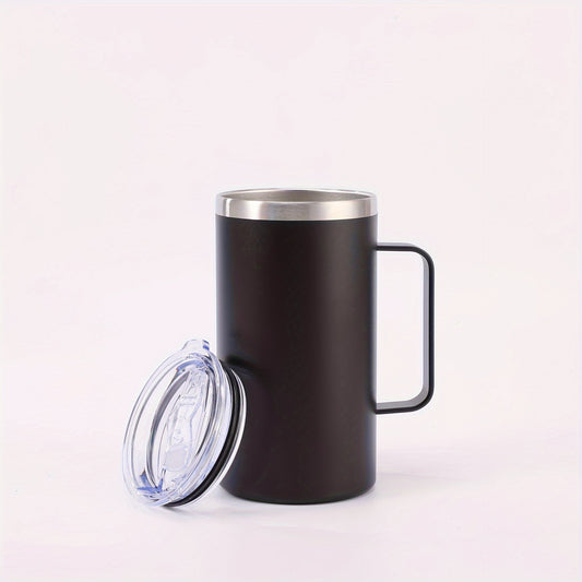 Stainless steel coffee mug, 24oz, vacuum insulated with lid and handle, ideal for all seasons, makes a great gift.