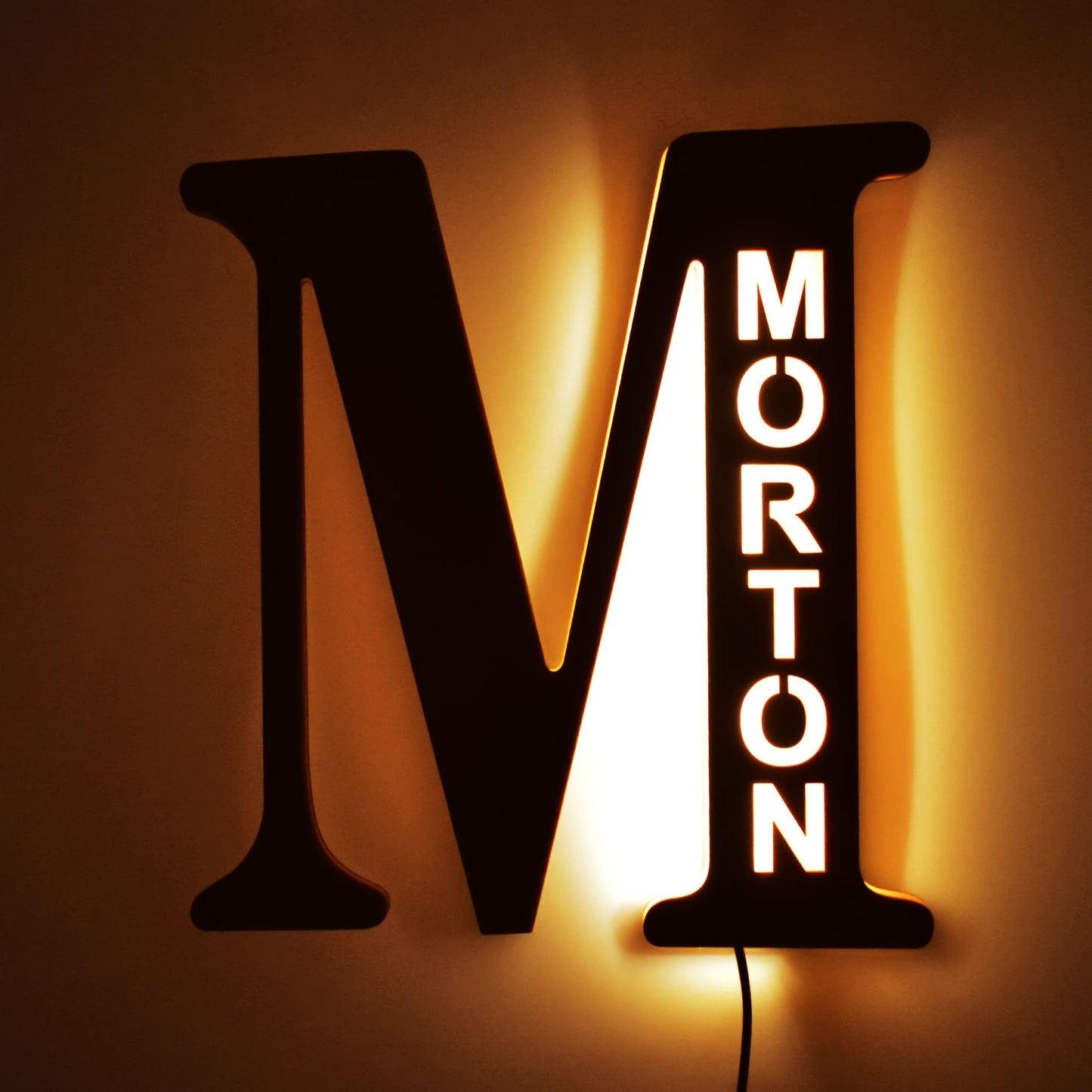 Custom LED letter night light for couples, friends, and family - personalized wooden wall lamp powered by USB. Ideal for bedroom decor with custom uppercase letters.