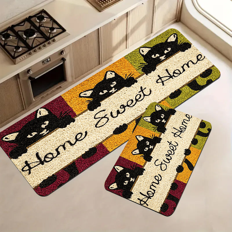 An enchanting rug designed with playful cartoon cats to reduce fatigue, perfect for entryways, living rooms, bedrooms, kitchens, and bathrooms with anti-slip features.