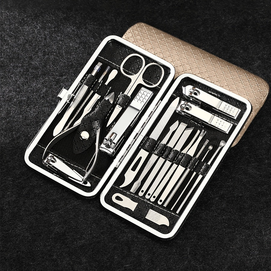 Stainless Steel Manicure Set with 19 Tools for Foot Care.