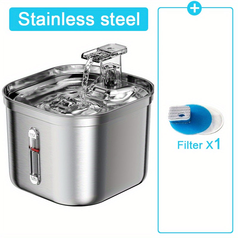 2L Stainless Steel Cat Fountain Water Bowl, Intelligent Cat Water Fountain