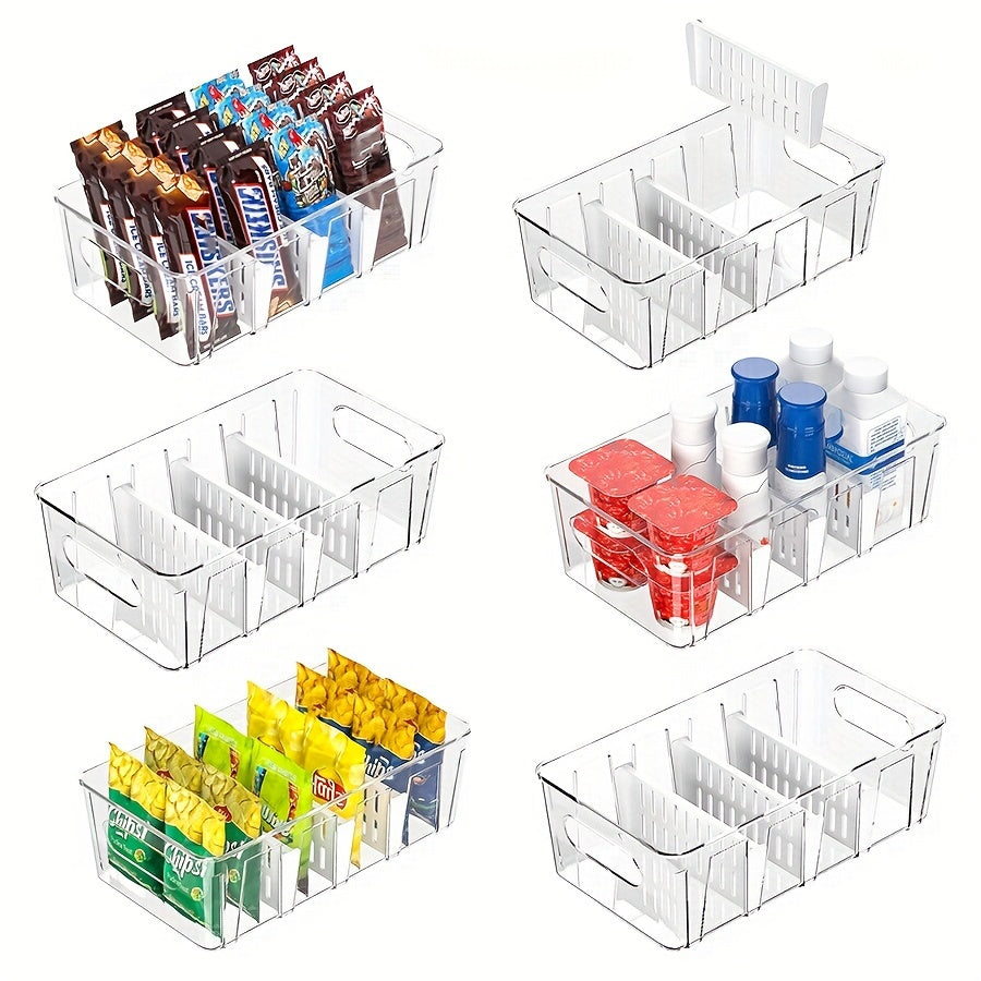 Clear Plastic Pantry Organizer Bins with Removable Dividers - Made of Food-Safe PET Material, Perfect for Kitchen Storage in Fridge, Countertop, and Cabinet - Great for Snacks, Beverages, and More - Ideal Kitchen Organizers for Storage