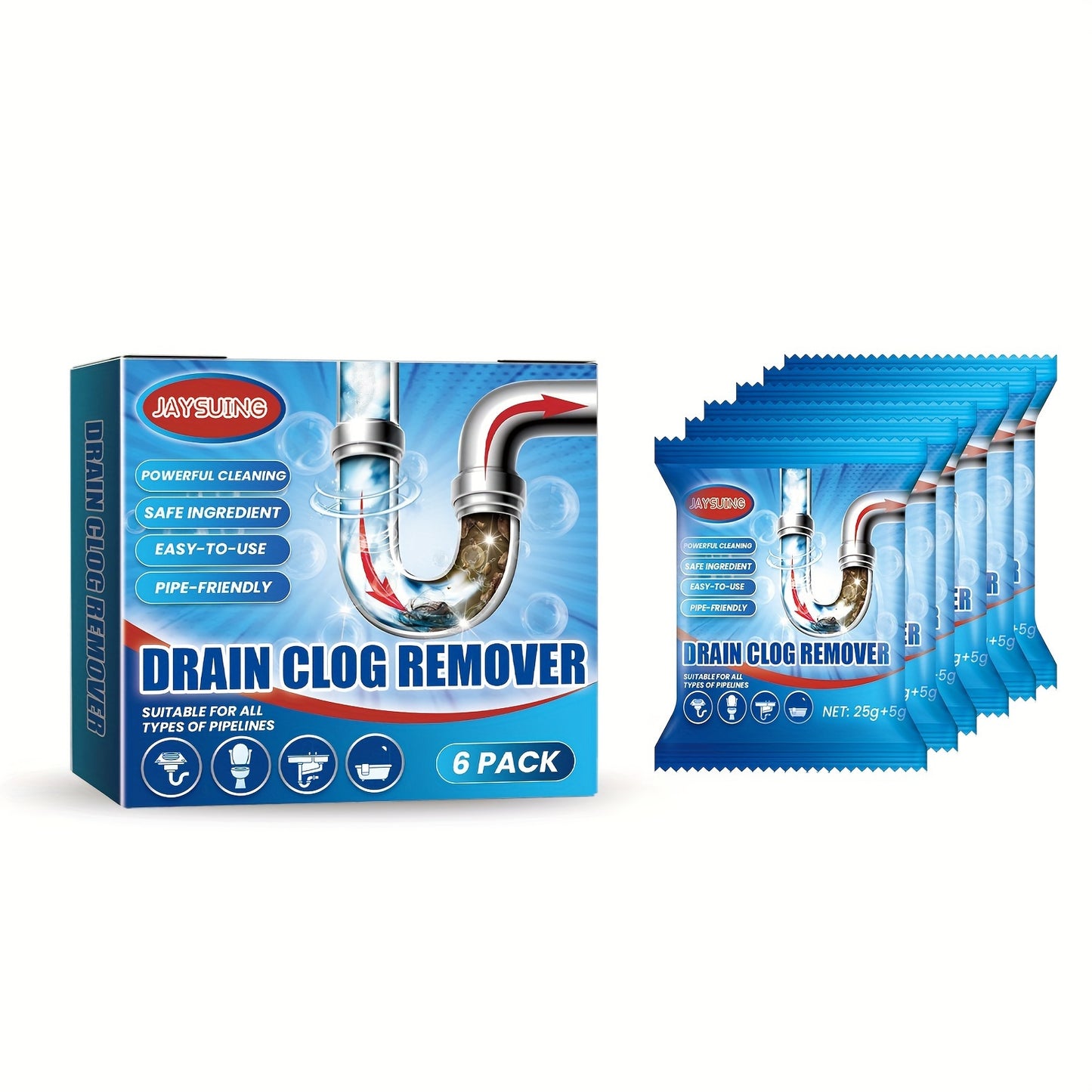 Jaysuing Drain Pipe Cleaning Powder - Removes clogs in pipes caused by hair, food residue, oil, and toilet paper.