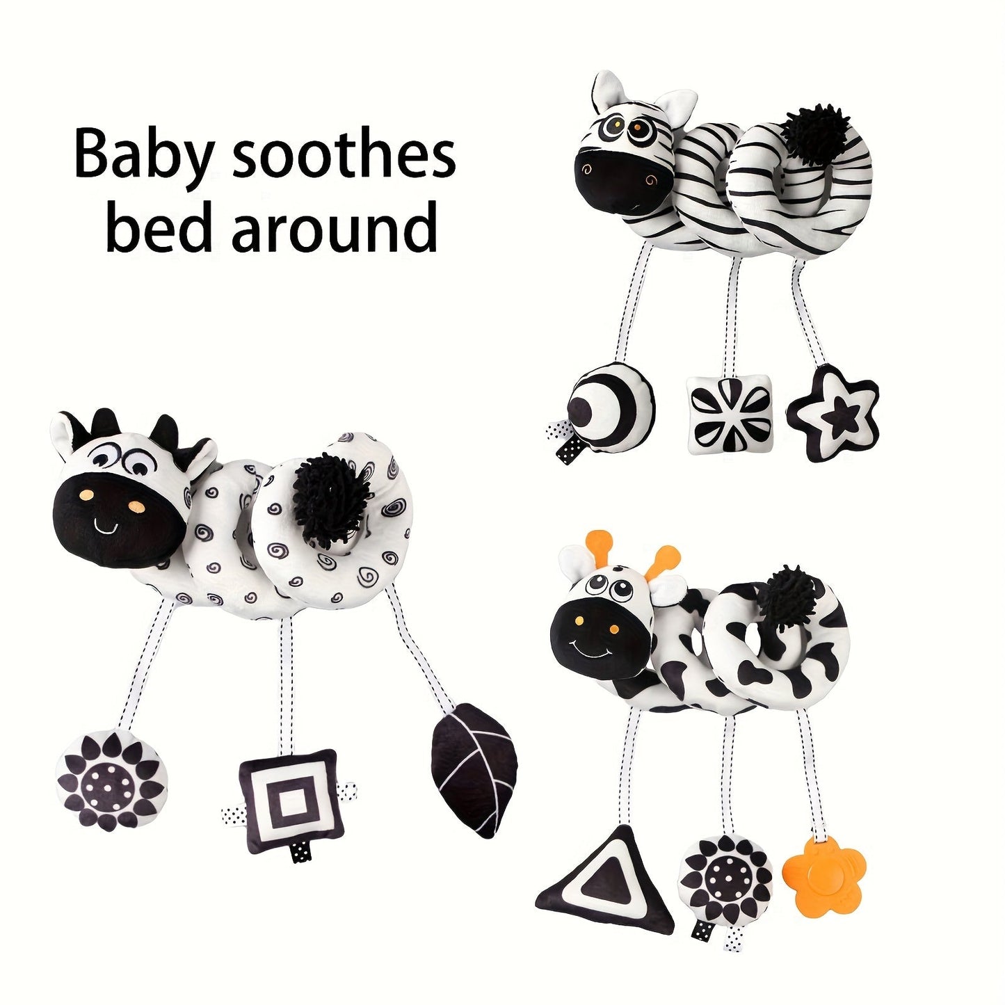 Introducing the CEKCEK Baby Stroller and Crib Mobile in Black and White Patchwork design, a visually stimulating toy that is safe, reliable, and features hanging rattles for encouraging curiosity and exploration in newborns. This makes an ideal gift for