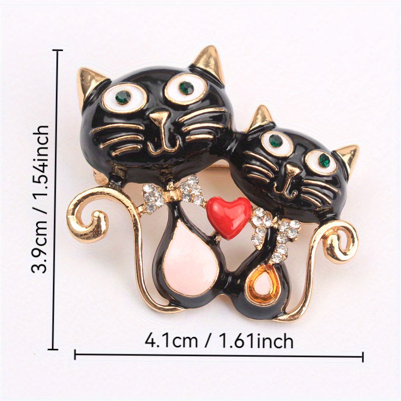 Brooch with Cartoon Cat Pattern and Rhinestone Inlay, Perfect for Women's Clothing, Lapel Pin for Dresses, Coats, and Sweaters, A Stylish Corsage Accessory