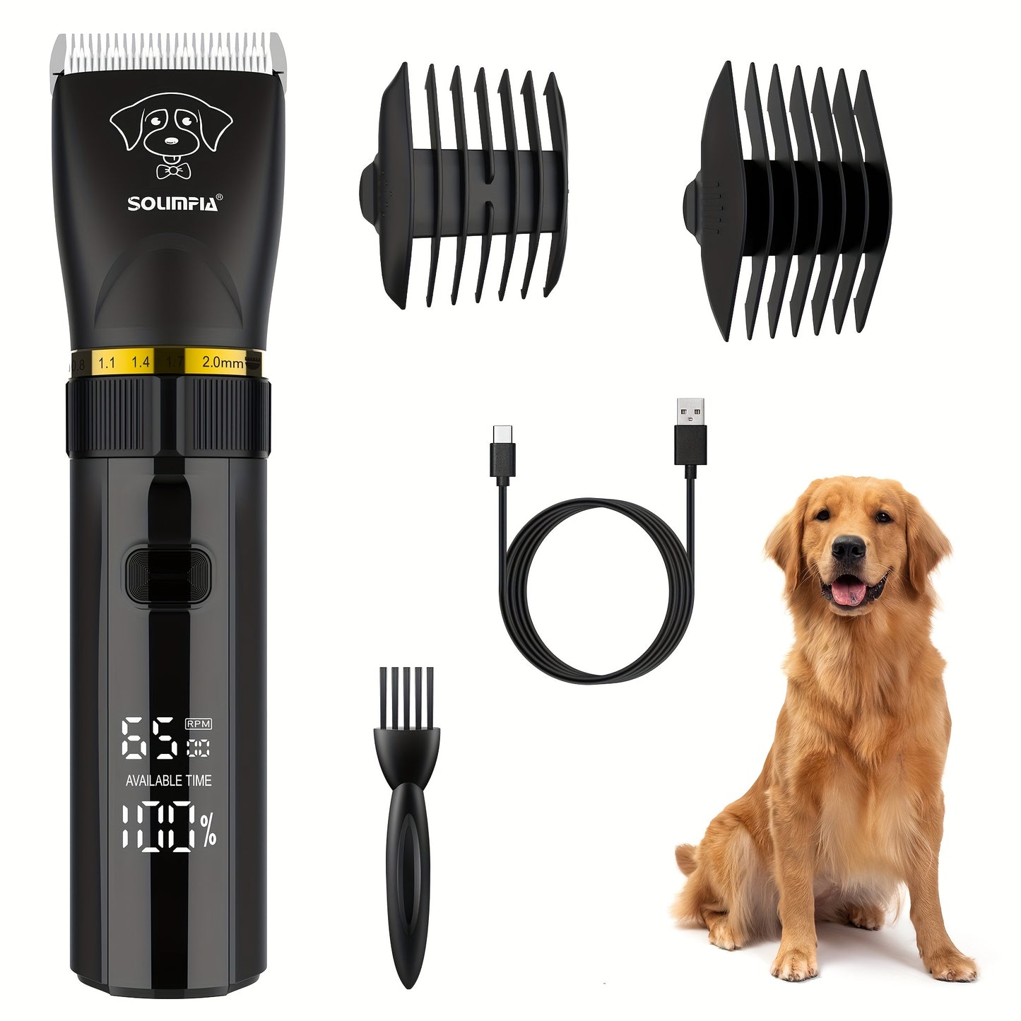 HATTEKER Professional USB Rechargeable Pet Grooming Kit with 5 adjustable modes, high-quality ceramic blade, LCD power display, low noise for cats and dogs.