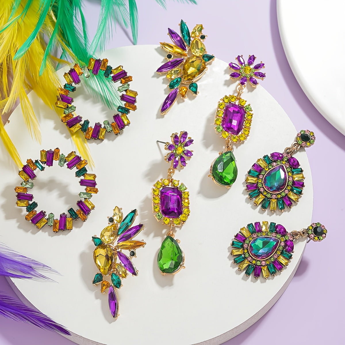 Luxurious Bohemian Rhinestone Wing Earrings with a touch of Elegance, made of Zinc Alloy and featuring Stainless Steel Posts. Perfect for Mardi Gras Day and any festive occasion, these statement dangle earrings are ideal for both daily wear and special